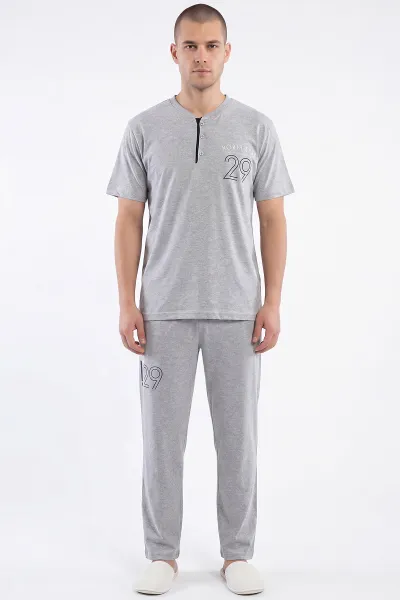 Gri Süprem Kumaş Düğmeli Erkek Pijama Takımı 469740