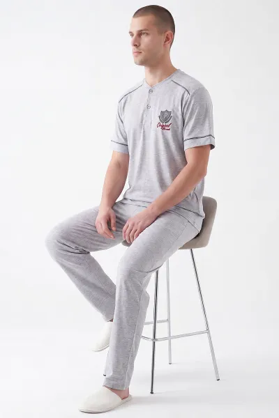 Gri Süprem Kumaş Düğmeli Erkek Pijama Takımı 469741