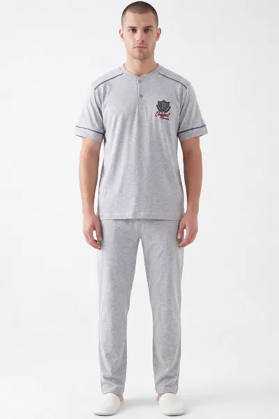 Gri Süprem Kumaş Düğmeli Erkek Pijama Takımı 469741