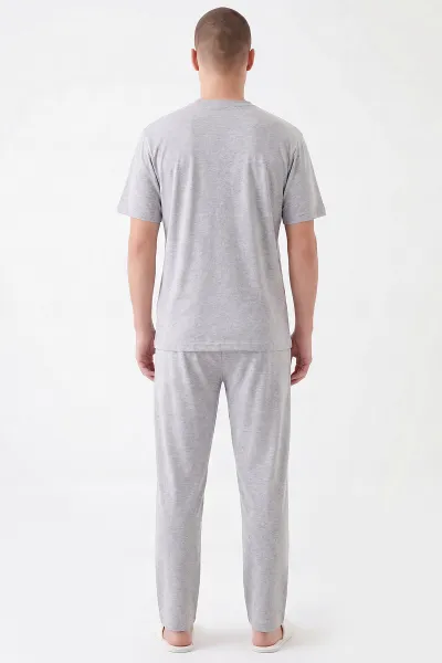 Gri Süprem Kumaş Düğmeli Erkek Pijama Takımı 469746