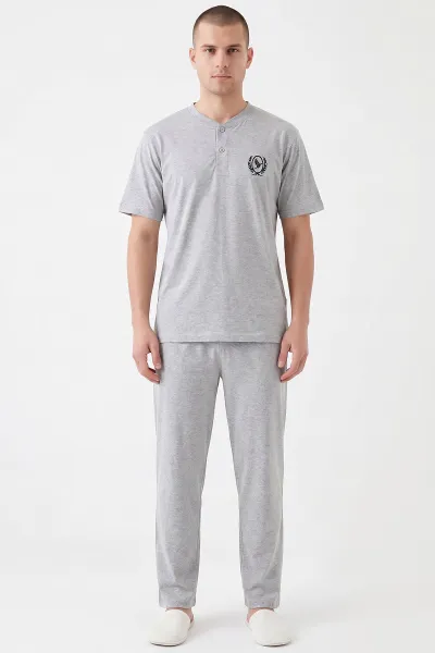 Gri Süprem Kumaş Düğmeli Erkek Pijama Takımı 469746