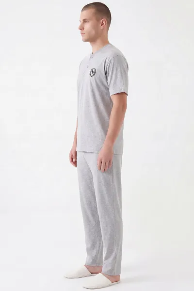 Gri Süprem Kumaş Düğmeli Erkek Pijama Takımı 469746