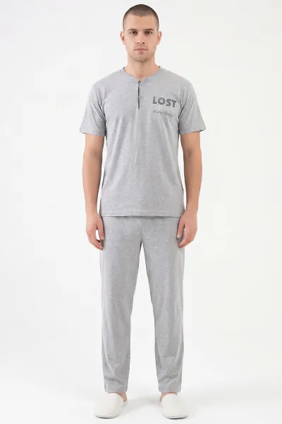 Gri Süprem Kumaş Düğmeli Erkek Pijama Takımı 469747