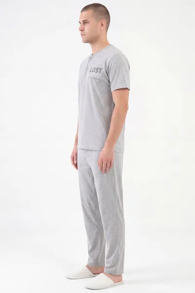 Gri Süprem Kumaş Düğmeli Erkek Pijama Takımı 469747