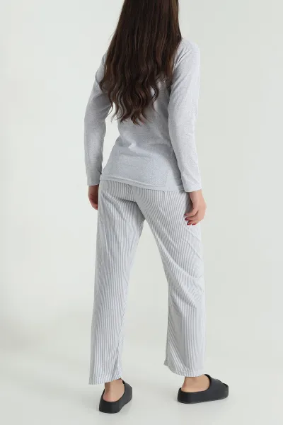 Gri Süprem Uzun Kol Kadın Pijama Takımı 493638