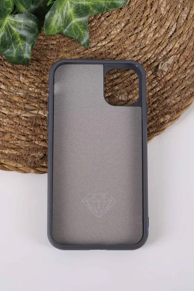 Gri TeknoCase İPhone 11 Uyumlu Afra Diamond Case Serisi Lens Hediyeli Premium Sert Silikon Telefon Kılıfı 430494