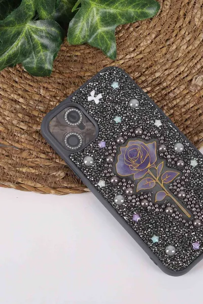 Gri TeknoCase İPhone 11 Uyumlu Afra Diamond Case Serisi Lens Hediyeli Premium Sert Silikon Telefon Kılıfı 430494