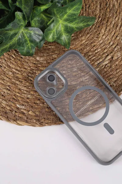 Gri TeknoCase İPhone 11 Uyumlu Clear Lüx Case Serisi Lens Hediyeli Sert Silikon Telefon Kılıfı 430682