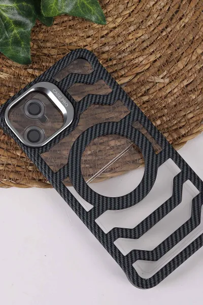Gri TeknoCase İPhone 11 Uyumlu Creative Fiber Case Serisi Lens Hediyeli Vakumlu Sert Silikon Telefon Kılıfı 430895