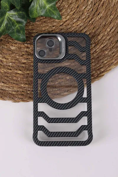 Gri TeknoCase İPhone 11 Uyumlu Creative Fiber Case Serisi Lens Hediyeli Vakumlu Sert Silikon Telefon Kılıfı 430895