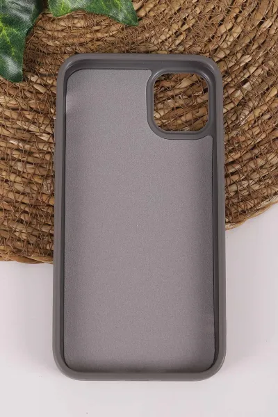 Gri TeknoCase İPhone 11 Uyumlu Smile Case Serisi Yazı Detaylı Lens Hediyeli Sert Silikon Telefon Kılıfı 450131