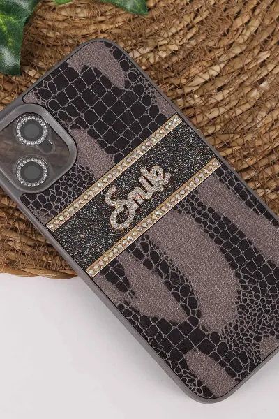 Gri TeknoCase İPhone 11 Uyumlu Smile Case Serisi Yazı Detaylı Lens Hediyeli Sert Silikon Telefon Kılıfı 450131