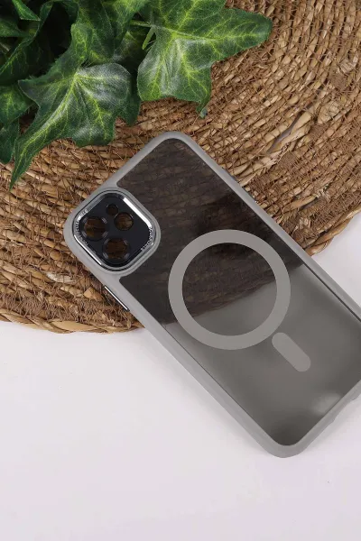 Gri TeknoCase İPhone 11 Uyumlu Wesley Case Serisi Magsafe Özellikli Transparan Sert Silikon Telefon Kılıfı 430582