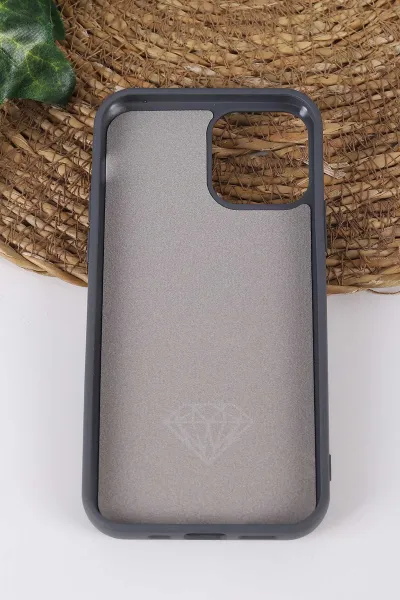 Gri TeknoCase İPhone 12 Uyumlu Afra Diamond Case Serisi Lens Hediyeli Premium Sert Silikon Telefon Kılıfı 430501