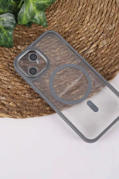 Gri TeknoCase İPhone 12 Uyumlu Clear Lüx Case Serisi Lens Hediyeli Sert Silikon Telefon Kılıfı 430688