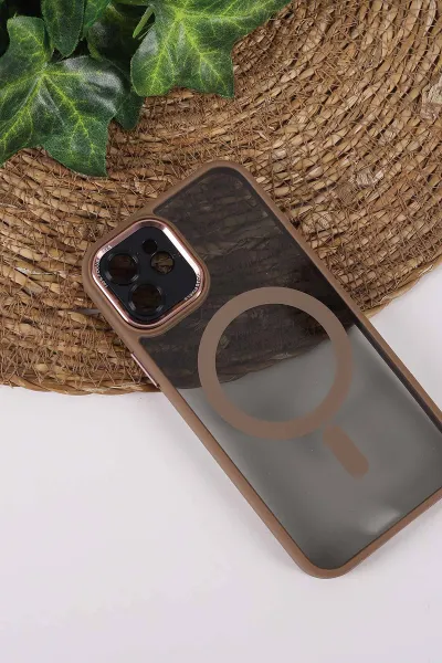 Gri TeknoCase İPhone 12 Uyumlu Wesley Case Serisi Magsafe Özellikli Transparan Sert Silikon Telefon Kılıfı 430585
