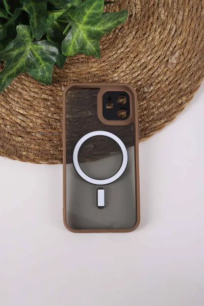 Gri TeknoCase İPhone 12 Uyumlu Wesley Case Serisi Magsafe Özellikli Transparan Sert Silikon Telefon Kılıfı 430585