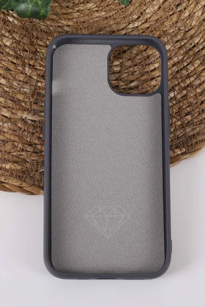 Gri TeknoCase İPhone 13 Uyumlu Afra Diamond Case Serisi Lens Hediyeli Premium Sert Silikon Telefon Kılıfı 430506