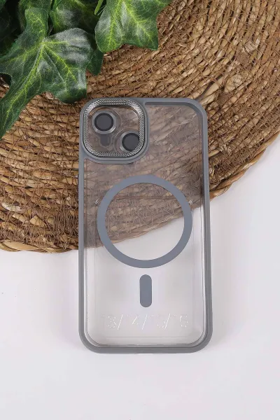 Gri TeknoCase İPhone 13 Uyumlu Clear Lüx Case Serisi Lens Hediyeli Sert Silikon Telefon Kılıfı 430694