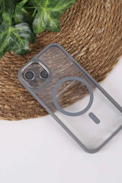 Gri TeknoCase İPhone 13 Uyumlu Clear Lüx Case Serisi Lens Hediyeli Sert Silikon Telefon Kılıfı 430694