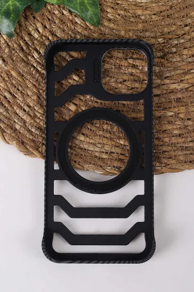 Gri TeknoCase İPhone 13 Uyumlu Creative Fiber Case Serisi Lens Hediyeli Vakumlu Sert Silikon Telefon Kılıfı 430900