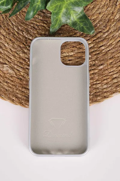 Gri TeknoCase İPhone 13 Uyumlu Perfect Diamond Case Serisi Taşlı Lens Hediyeli Sert Silikon Telefon Kılıfı 480777