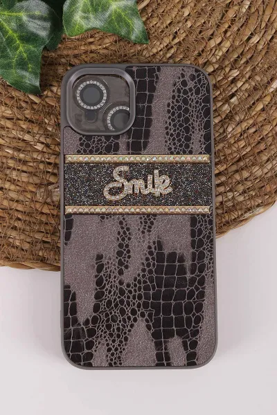 Gri TeknoCase İPhone 13 Uyumlu Smile Case Serisi Yazı Detaylı Lens Hediyeli Sert Silikon Telefon Kılıfı 450135
