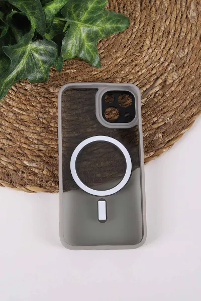 Gri TeknoCase İPhone 13 Uyumlu Wesley Case Serisi Magsafe Özellikli Transparan Sert Silikon Telefon Kılıfı 430589
