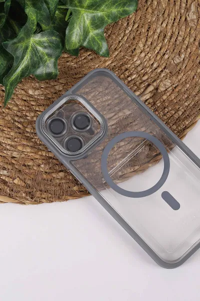Gri TeknoCase İPhone 14 Pro Max Uyumlu Clear Lüx Case Serisi Lens Hediyeli Sert Silikon Telefon Kılıfı 430716