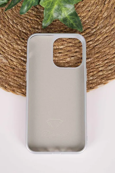 Gri TeknoCase İPhone 14 Pro Max Uyumlu Perfect Diamond Case Serisi Taşlı Lens Hediyeli Sert Silikon Telefon Kılıfı 480803