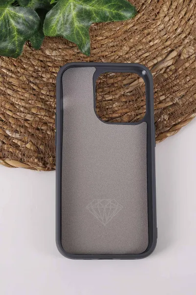 Gri TeknoCase İPhone 14 Pro Uyumlu Afra Diamond Case Serisi Lens Hediyeli Premium Sert Silikon Telefon Kılıfı 430516