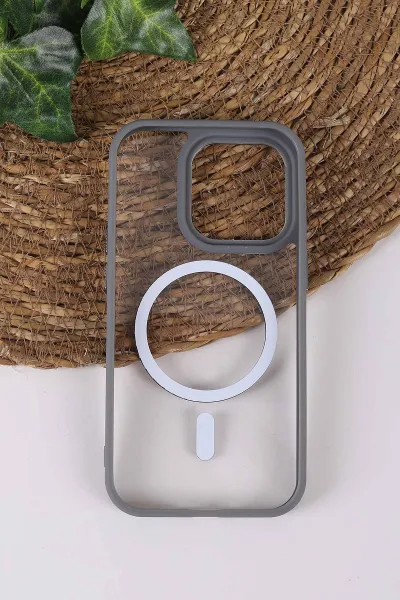 Gri TeknoCase İPhone 14 Pro Uyumlu Clear Lüx Case Serisi Lens Hediyeli Sert Silikon Telefon Kılıfı 430706