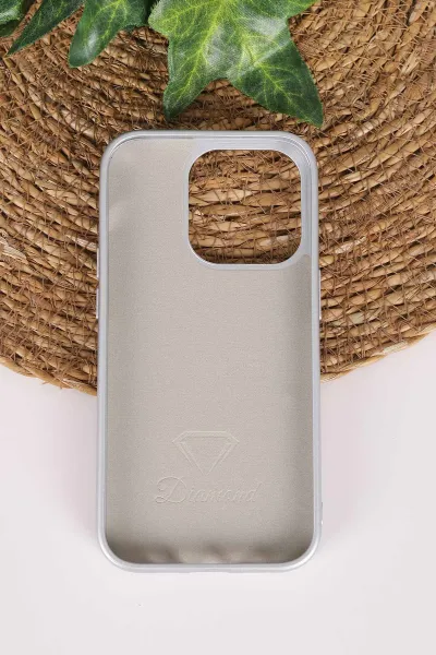 Gri TeknoCase İPhone 14 Pro Uyumlu Perfect Diamond Case Serisi Taşlı Lens Hediyeli Sert Silikon Telefon Kılıfı 480797