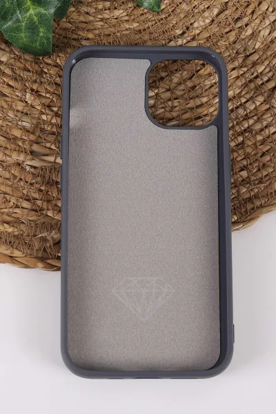 Gri TeknoCase İPhone 14 Uyumlu Afra Diamond Case Serisi Lens Hediyeli Premium Sert Silikon Telefon Kılıfı 430511