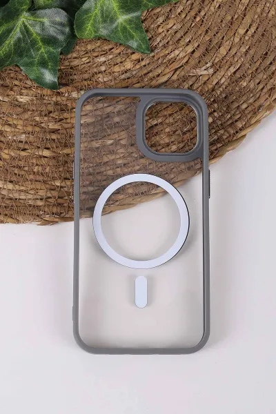 Gri TeknoCase İPhone 14 Uyumlu Clear Lüx Case Serisi Lens Hediyeli Sert Silikon Telefon Kılıfı 430700