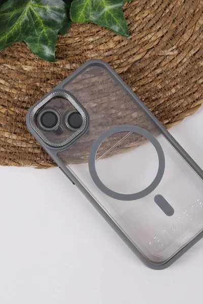 Gri TeknoCase İPhone 14 Uyumlu Clear Lüx Case Serisi Lens Hediyeli Sert Silikon Telefon Kılıfı 430700