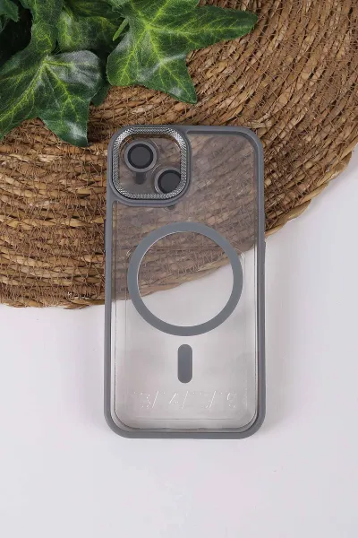 Gri TeknoCase İPhone 14 Uyumlu Clear Lüx Case Serisi Lens Hediyeli Sert Silikon Telefon Kılıfı 430700