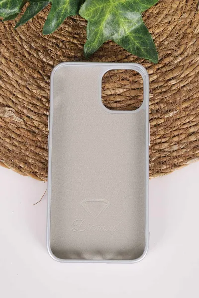 Gri TeknoCase İPhone 14 Uyumlu Perfect Diamond Case Serisi Taşlı Lens Hediyeli Sert Silikon Telefon Kılıfı 480783