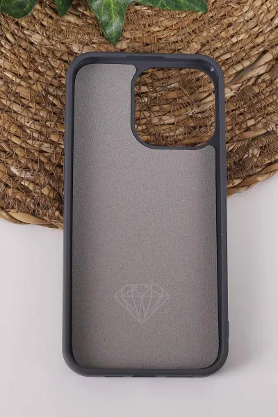 Gri TeknoCase İPhone 15 Pro Max Uyumlu Afra Diamond Case Serisi Lens Hediyeli Premium Sert Silikon Telefon Kılıfı 430538