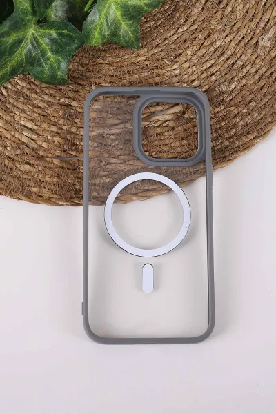 Gri TeknoCase İPhone 15 Pro Max Uyumlu Clear Lüx Case Serisi Lens Hediyeli Sert Silikon Telefon Kılıfı 430732