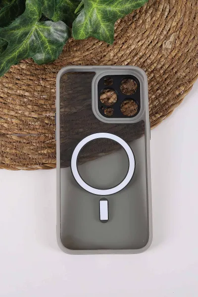 Gri TeknoCase İPhone 15 Pro Max Uyumlu Wesley Case Serisi Magsafe Özellikli Transparan Sert Silikon Telefon Kılıfı 430610
