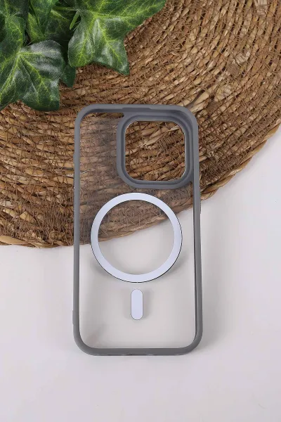 Gri TeknoCase İPhone 15 Pro Uyumlu Clear Lüx Case Serisi Lens Hediyeli Sert Silikon Telefon Kılıfı 430727