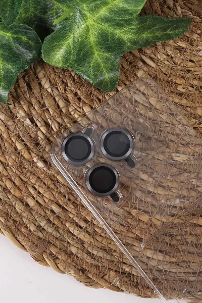 Gri TeknoCase İPhone 15 Pro Uyumlu Creative Fiber Case Serisi Lens Hediyeli Vakumlu Sert Silikon Telefon Kılıfı 430912