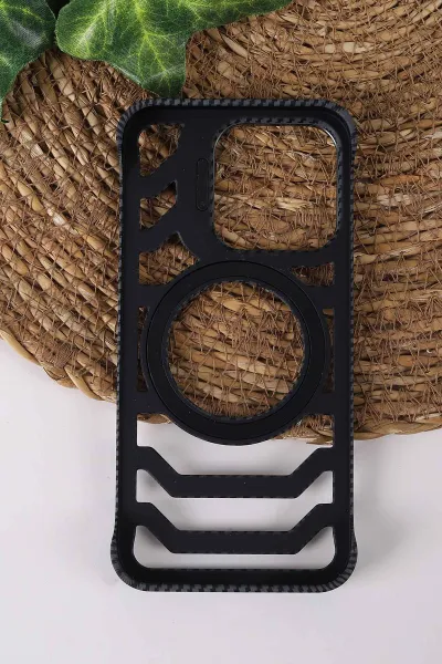 Gri TeknoCase İPhone 15 Pro Uyumlu Creative Fiber Case Serisi Lens Hediyeli Vakumlu Sert Silikon Telefon Kılıfı 430912