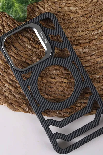 Gri TeknoCase İPhone 15 Pro Uyumlu Creative Fiber Case Serisi Lens Hediyeli Vakumlu Sert Silikon Telefon Kılıfı 430912