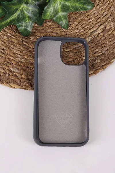 Gri TeknoCase İPhone 15 Uyumlu Afra Diamond Case Serisi Lens Hediyeli Premium Sert Silikon Telefon Kılıfı 430527