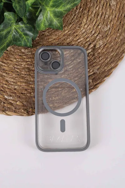 Gri TeknoCase İPhone 15 Uyumlu Clear Lüx Case Serisi Lens Hediyeli Sert Silikon Telefon Kılıfı 430721
