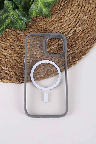 Gri TeknoCase İPhone 15 Uyumlu Clear Lüx Case Serisi Lens Hediyeli Sert Silikon Telefon Kılıfı 430721