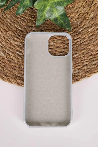 Gri TeknoCase İPhone 15 Uyumlu Perfect Diamond Case Serisi Taşlı Lens Hediyeli Sert Silikon Telefon Kılıfı 480813