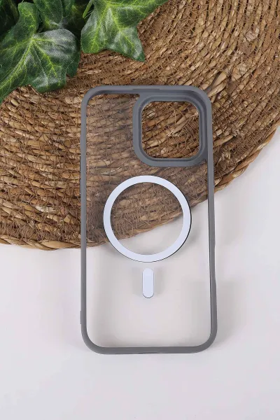 Gri TeknoCase İPhone 16 Pro Max Uyumlu Clear Lüx Case Serisi Lens Hediyeli Sert Silikon Telefon Kılıfı 430747